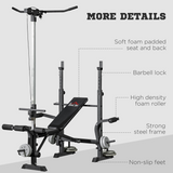 HOMCOM Adjustable Weight Bench with Barbell Rack & Lat Pulldown – Multifunction Full Body Home Gym Bench