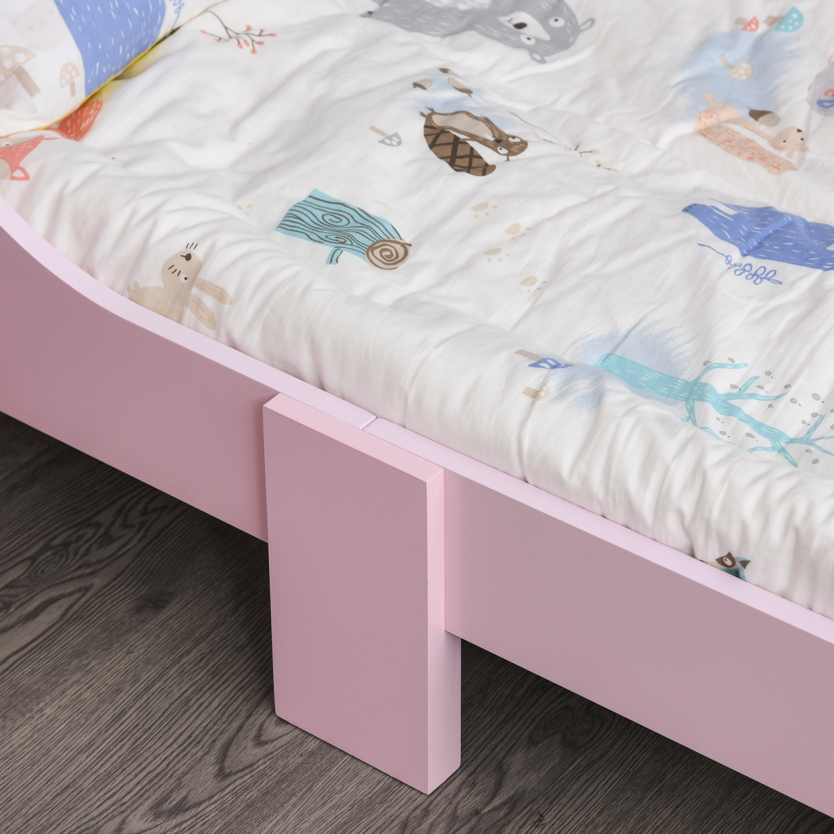Princess Crown & Flower Wooden Toddler Bed with Safety Side Rails & Slats – Pink, Ages 3-6