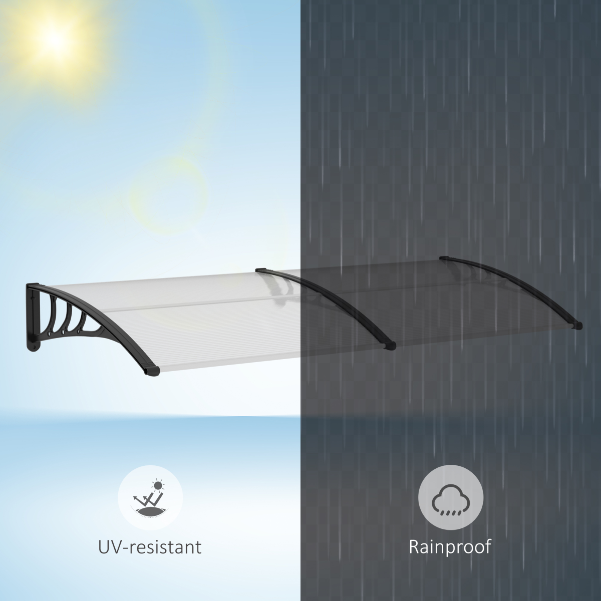 Outsunny Clear Polycarbonate Curved Awning, 80 x 195 x 23cm – Window and Door Canopy, White