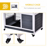 PawHut Indoor Two-Floor Wooden Rabbit Hutch with Wheels, Ramp & Pull-Out Tray – Guinea Pig Cage