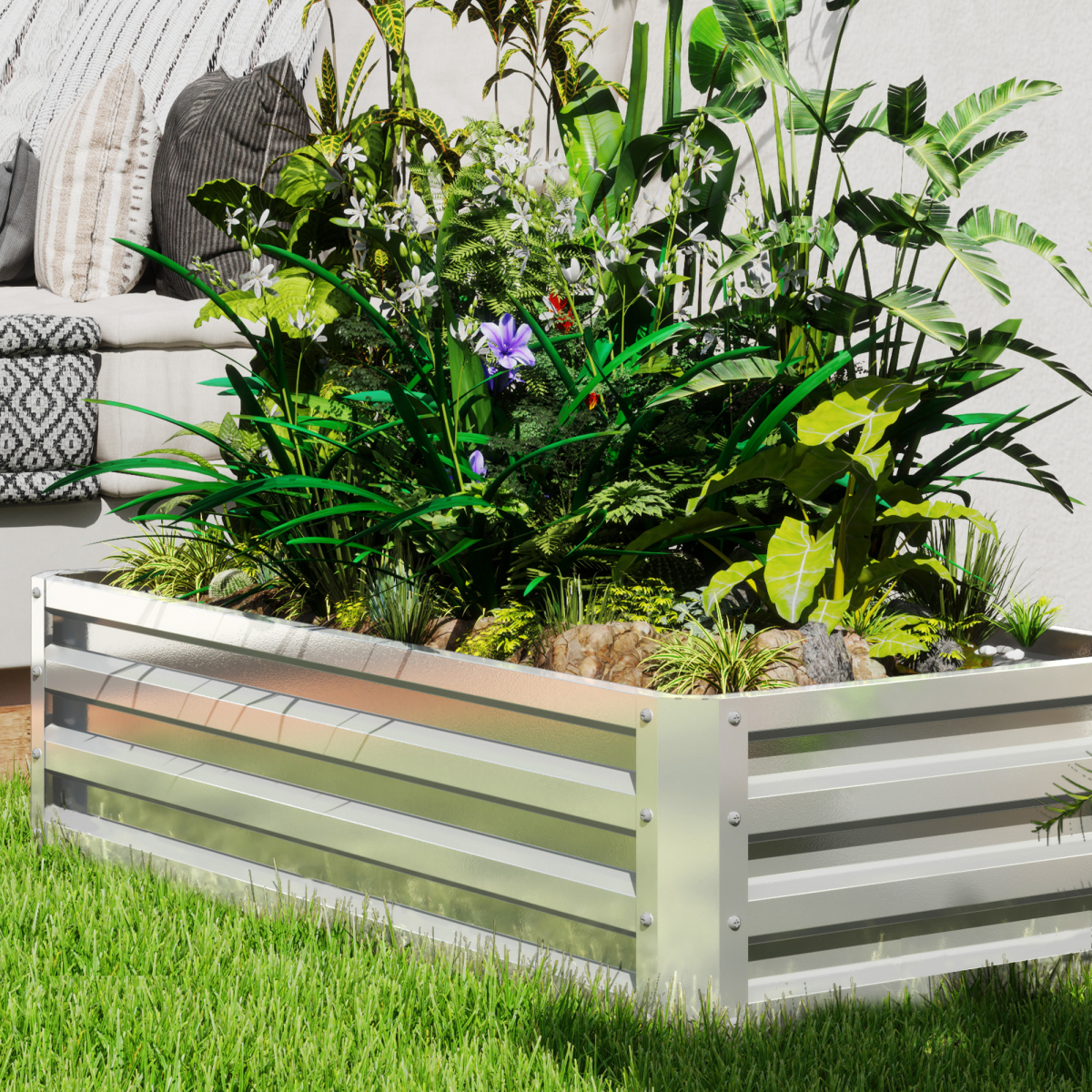 Outsunny Steel Raised Garden Bed, 120 x 60 x 30.5 cm – Elevated Planter Box for Flowers, Silver