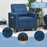 HOMCOM Pull Out Chair Bed with 3-Level Adjustable Back, Pillow & Side Pockets – Sleeper Chair, Blue