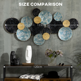 HOMCOM Multi-Disc Metal Wall Art Sculpture – 3D Modern Living Room Decor, Blue, Gold & Silver