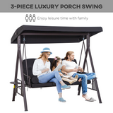 Outsunny 3-Seater Patio Swing Chair with Adjustable Canopy & Side Cup Trays – Garden Swing Bench, 360kg, Black