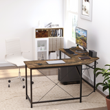 Industrial L-Shaped Corner Computer Desk with CPU Stand & Three Worktops – Retro Gaming Workstation
