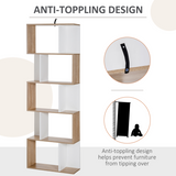 HOMCOM 5-Tier S-Shape Display Bookcase with Anti-Tipping Design – Freestanding Shelving Unit, Natural