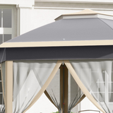 Outsunny 3 x 4m Hexagon Pop-Up Metal Gazebo with Six Mesh Curtains – Garden Party Tent, Khaki