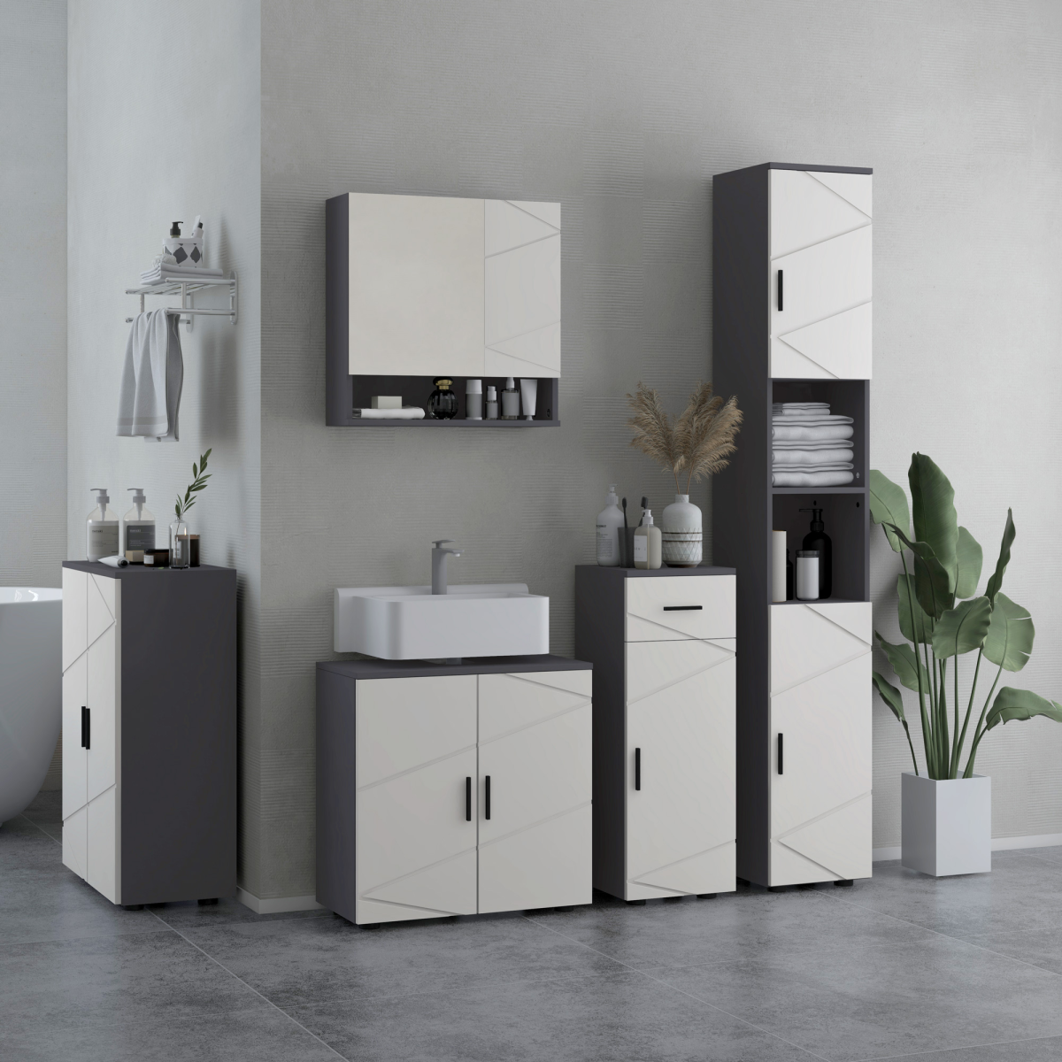 kleankin Under Sink Bathroom Vanity Unit with Shelf and Soft-Close Doors – Cabinet with U-Shape Slot, Light Grey
