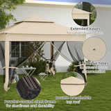 Outsunny 3.25x3.25m Heavy Duty Pop-Up Gazebo Party Tent with Net Curtains – Metal Frame, Cream White