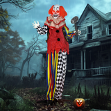 Outsunny Sound Activated Halloween Animatronic Clown – 173 cm Life-Size with Red Light-Up Eyes, Multi-Coloured