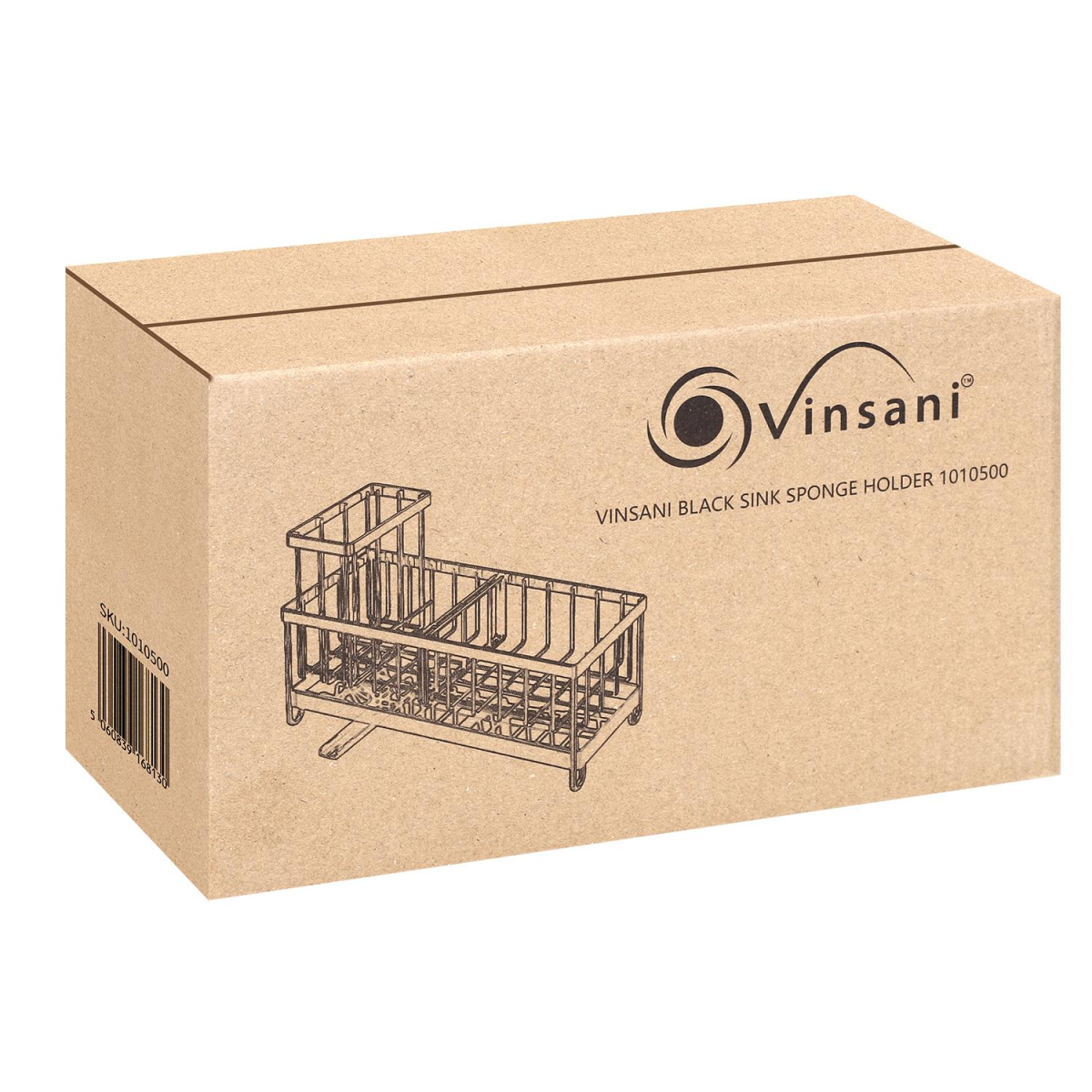VINSANI Sink Sponge Holder with Removable Dividers and Drainage – Kitchen Organiser, Black
