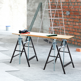 HOMCOM Set of 2 Telescopic Builders Trestles – Height Adjustable Folding Steel Work Benches, Black