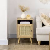 HOMCOM Rattan Bedside Table with Cabinet & Open Shelf – Boho Storage for Bedroom or Living Room