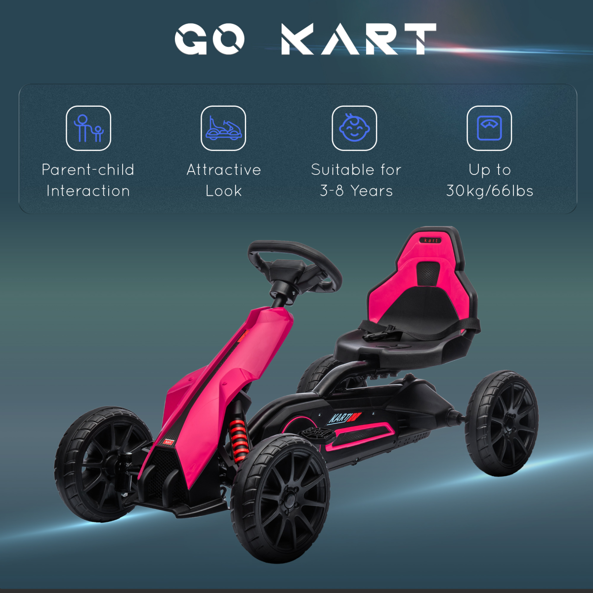 HOMCOM Kids Pedal Go Kart with Adjustable Seat, Handbrake and EVA Wheels – Ride-On for Ages 3-8, Pink