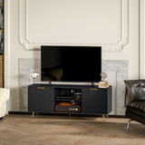 HOMCOM Modern Beadboard TV Stand Cabinet with Enclosed & Open Storage, Cable Management – Black