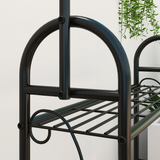 Outsunny 3 Tier Metal Plant Stand with Hanging Hooks – Garden, Balcony and Living Room Plant Shelf, Black