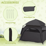 PawHut Foldable Dog and Cat Tent with Waterproof Oxford Cloth & Carry Bag – Indoor and Outdoor Shelter, Grey