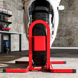 HOMCOM Adjustable Motorcycle Wheel Chock with Metal Frame – Free-Standing Motorbike Front Wheel Holder, 250kg, Red