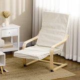 HOMCOM Lounge Armchair with 5-Level Adjustable Footrest and Padded Seat – Wooden Frame, Cream White