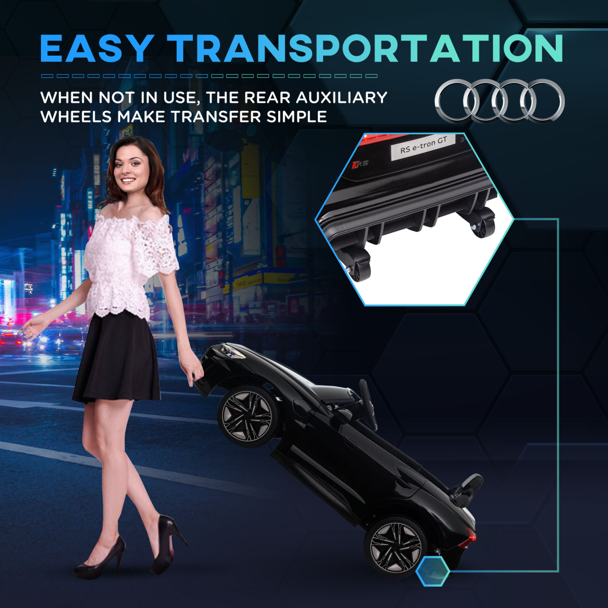 HOMCOM Audi RS e-tron GT Licensed 12V Kids Electric Ride-On Car with Remote Control & USB Music – Black