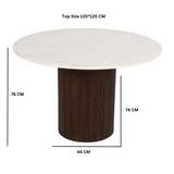 Opal Round Mango Wood Dining Table with White Marble Top – Handmade Artisan Table for Sociable Dining