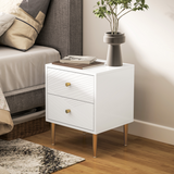 HOMCOM White Bedside Table with 2 Storage Drawers & Gold Tone Handles – Nightstand with Metal Legs