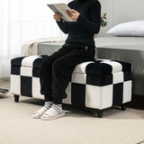 HOMCOM Velvet Button-Tufted Storage Ottoman Footstool Box, 114 x 47 x 47cm – Colour Block Bench