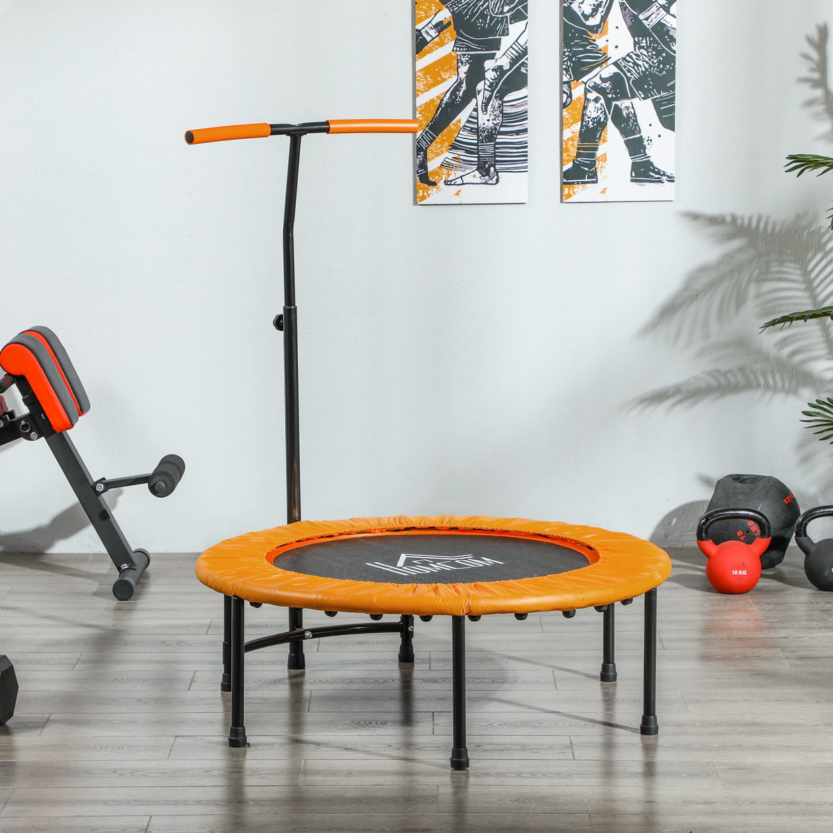 HOMCOM 40" Mini Trampoline with Adjustable Handle – Fitness Rebounder for Adults, Indoor & Outdoor, Orange