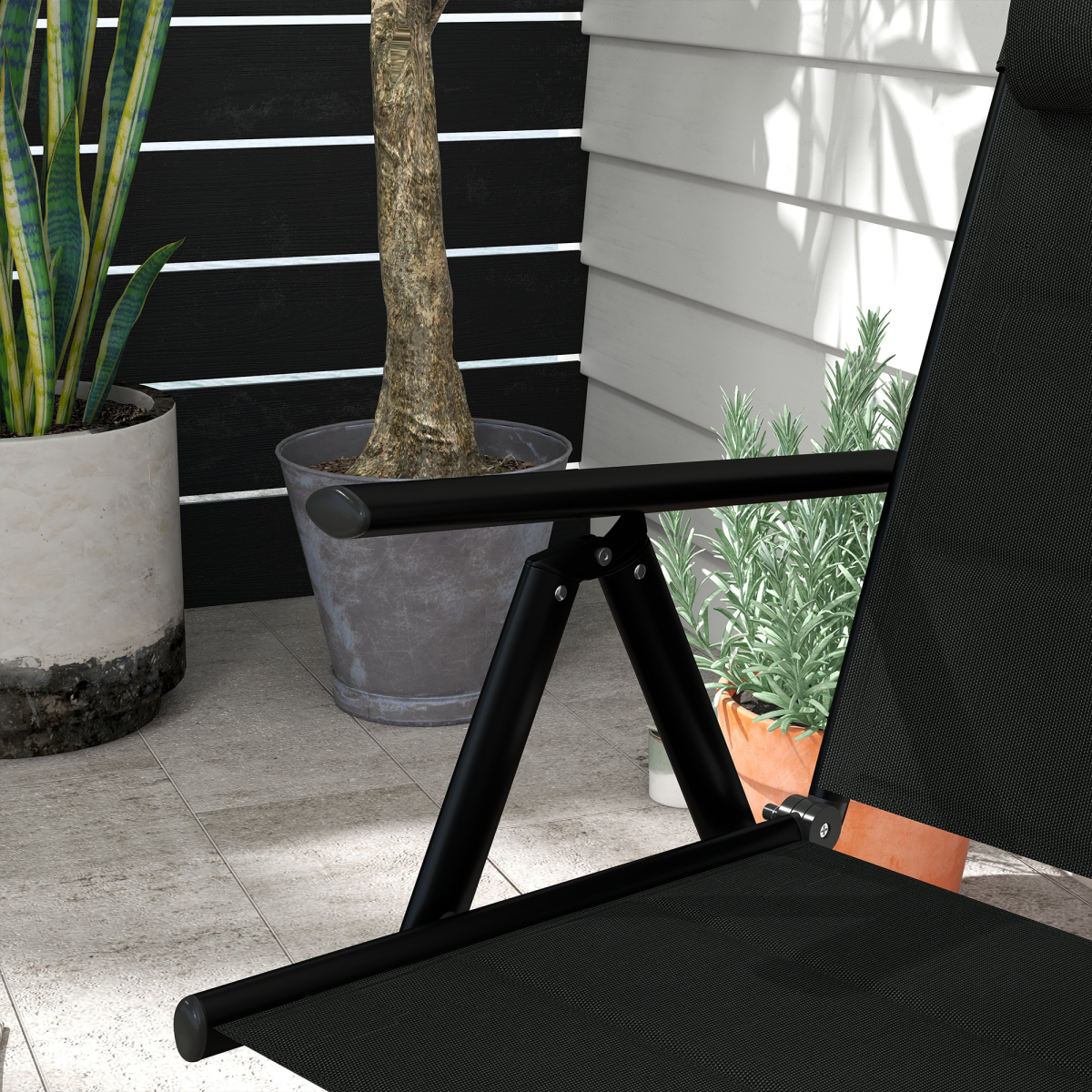 Outsunny Set of 2 Folding Outdoor Dining Chairs with Padded Headrest – Mesh, Aluminium Frame, Black