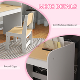 ZONEKIZ Kids Desk and Chair Set for 3–6 Year Olds with Storage Drawer and Compartment – White