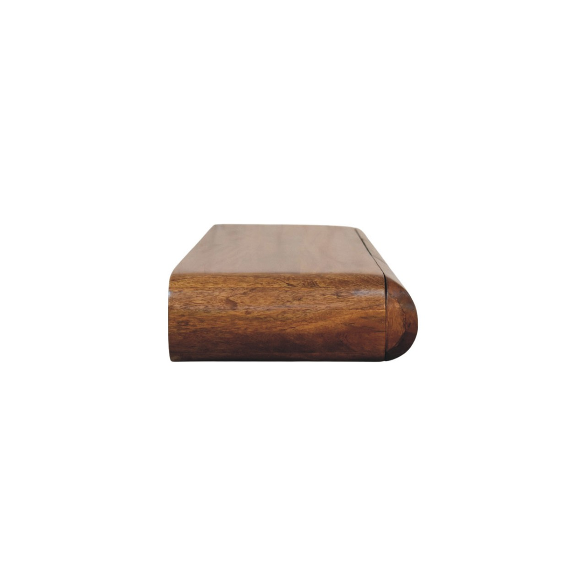 Artisan Furniture Solis Solid Mango Wood Wall-Mounted Console with Hidden Drawers – Curved Edge, Amber Oak