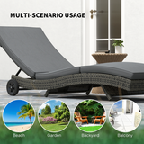 Outsunny Rattan Sun Lounger with 5-Level Reclining Back & Wheels – Outdoor Garden Recliner, Dark Grey