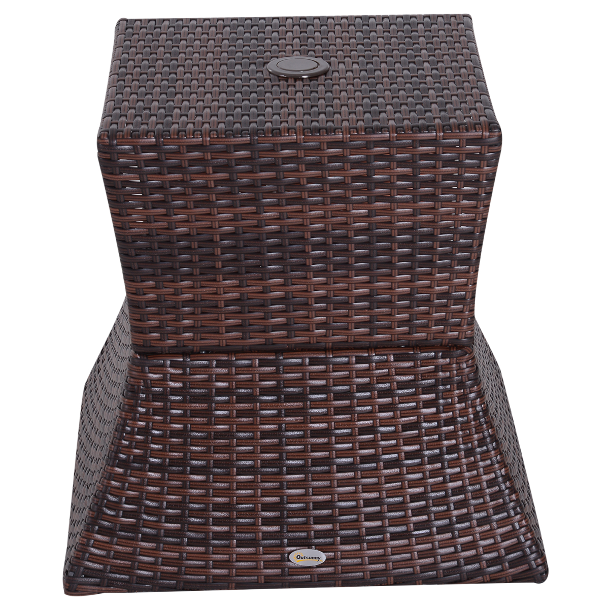 Outsunny PE Rattan Tea Coffee Table with Parasol Hole and Storage Shelf – Metal Frame Garden Table, Mixed Grey