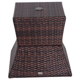 Outsunny PE Rattan Tea Coffee Table with Parasol Hole and Storage Shelf – Metal Frame Garden Table, Mixed Grey