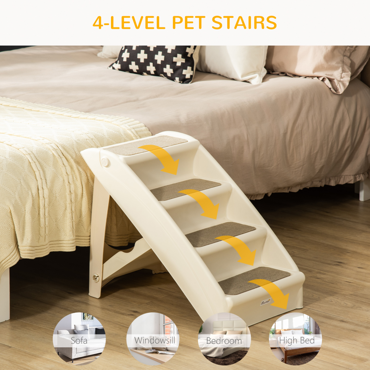 Foldable Non-Slip Pet Steps for Bed and Sofa – Portable Dog and Cat Stairs for Small Pets, Beige