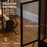 HOMCOM 3-Panel Folding Fireplace Screen with Spark Guard and Metal Mesh Fireguard – Double Access Door, Black