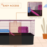 PawHut Small Animal Cage, Rabbit and Guinea Pig Hutch with Platform, Ramp and Hay Feeder – Black