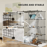 PawHut Customisable Cat Playhouse with Four Tiers, Ramps & Hammock – DIY Cat Enclosure for Up to Three Cats, Black