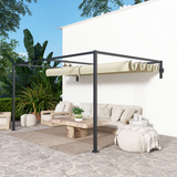 Outsunny 3x4m Wall-Mounted Pergola with Retractable Roof Canopy, UV-Resistant Polyester – Garden Shade, Khaki