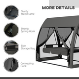 Outsunny 3-Seater Garden Swing Chair with Canopy, Mesh Sides & Insect Net – Hammock Lounger Bed, Grey