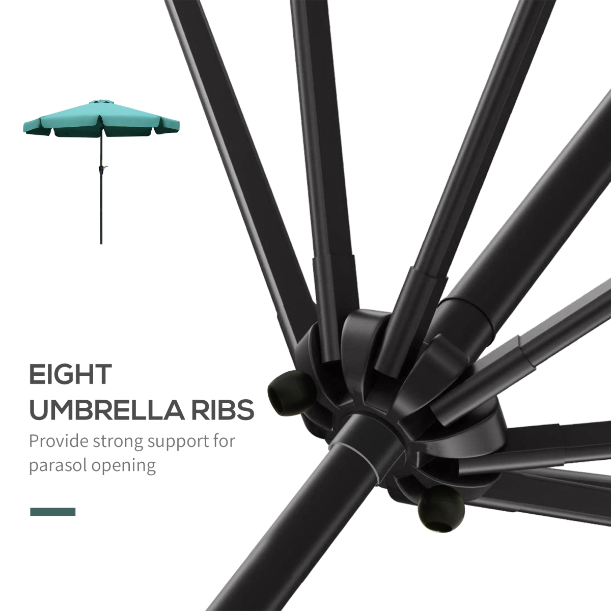 Outsunny 2.66m Scalloped Garden Patio Umbrella with Crank Handle & Push-Button Tilt – 4–6 Seater, Green