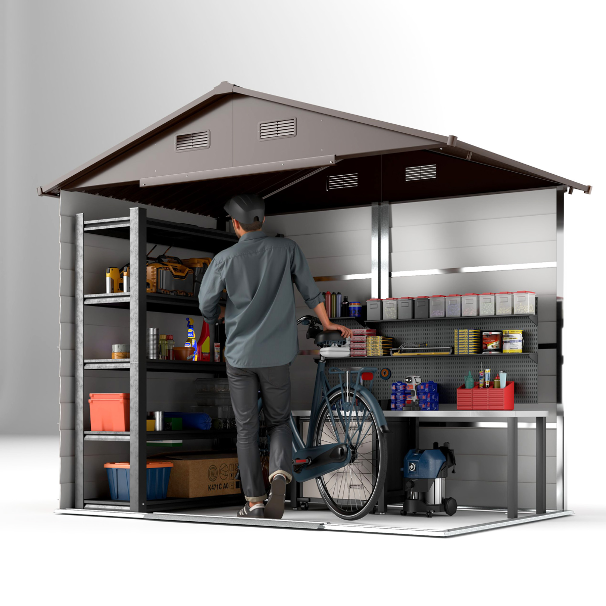 Outsunny 7.7 x 6.4ft Garden Shed with Lockable Sliding Door & Vents – Tool and Bike Storage, Brown