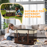 PawHut Portable Foldable Pet Playpen with Mesh Windows & Storage Bag – Dog, Rabbit & Kitten Run, Brown, 84cm