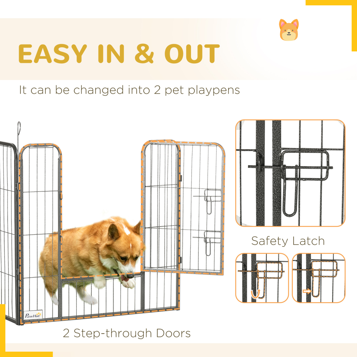 PawHut 16-Panel Heavy Duty Dog Playpen with Doors and Ground Stakes – Foldable Puppy Pen for Small and Medium Dogs, 80 cm High