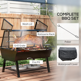 Outsunny 3-in-1 BBQ Rotisserie Grill and Fire Pit with Adjustable Rack and Mesh Lid – Outdoor Cooking, Black