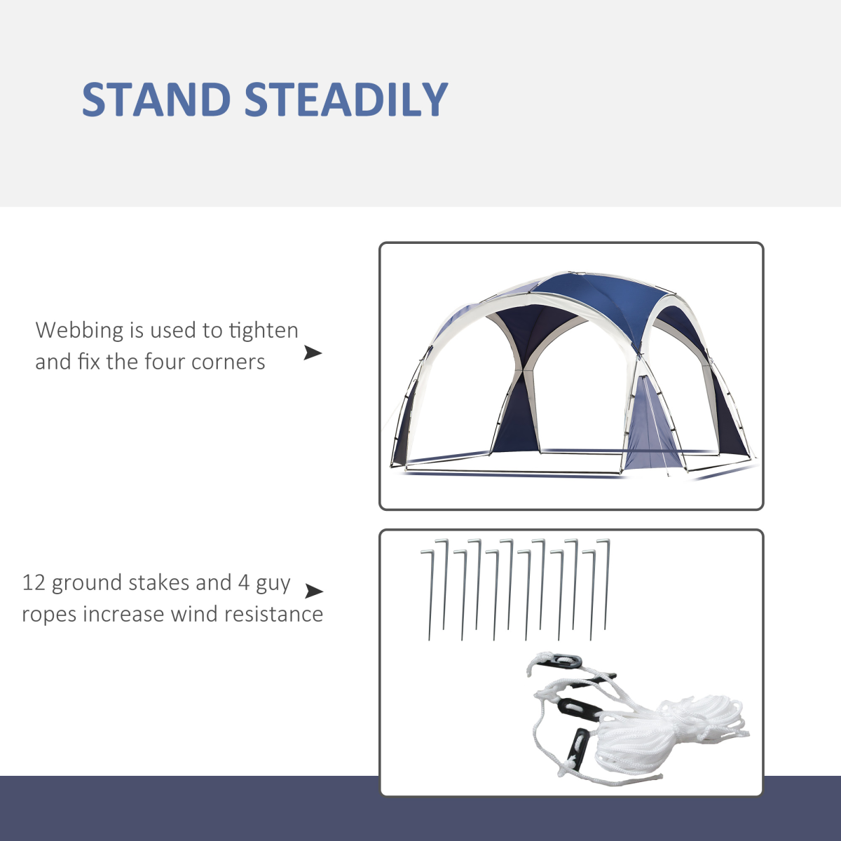 Outsunny 3.5 x 3.5M Dome Gazebo Party Tent with Open Shell & Top Hook – Event Shelter, Blue & Grey