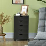 HOMCOM Mobile Vertical Filing Cabinet with 5 Drawers and Wheels – Home Office Storage, Black