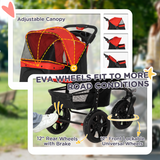 PawHut Folding 3-Wheel Pet Stroller with Adjustable Canopy, Brake and Storage Basket – Small Dog Pushchair