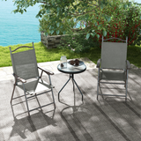 Outsunny Set of 2 Folding Garden Chairs with Armrests and Breathable Mesh Seats – Steel Frame, Dark Grey