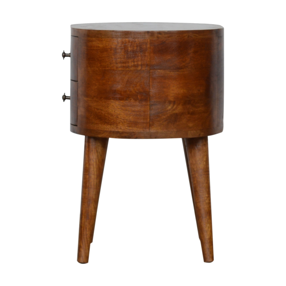 Artisan Furniture Chestnut Rounded Bedside Table with 2 Mini Drawers – Solid Mango Wood, Dark Brown